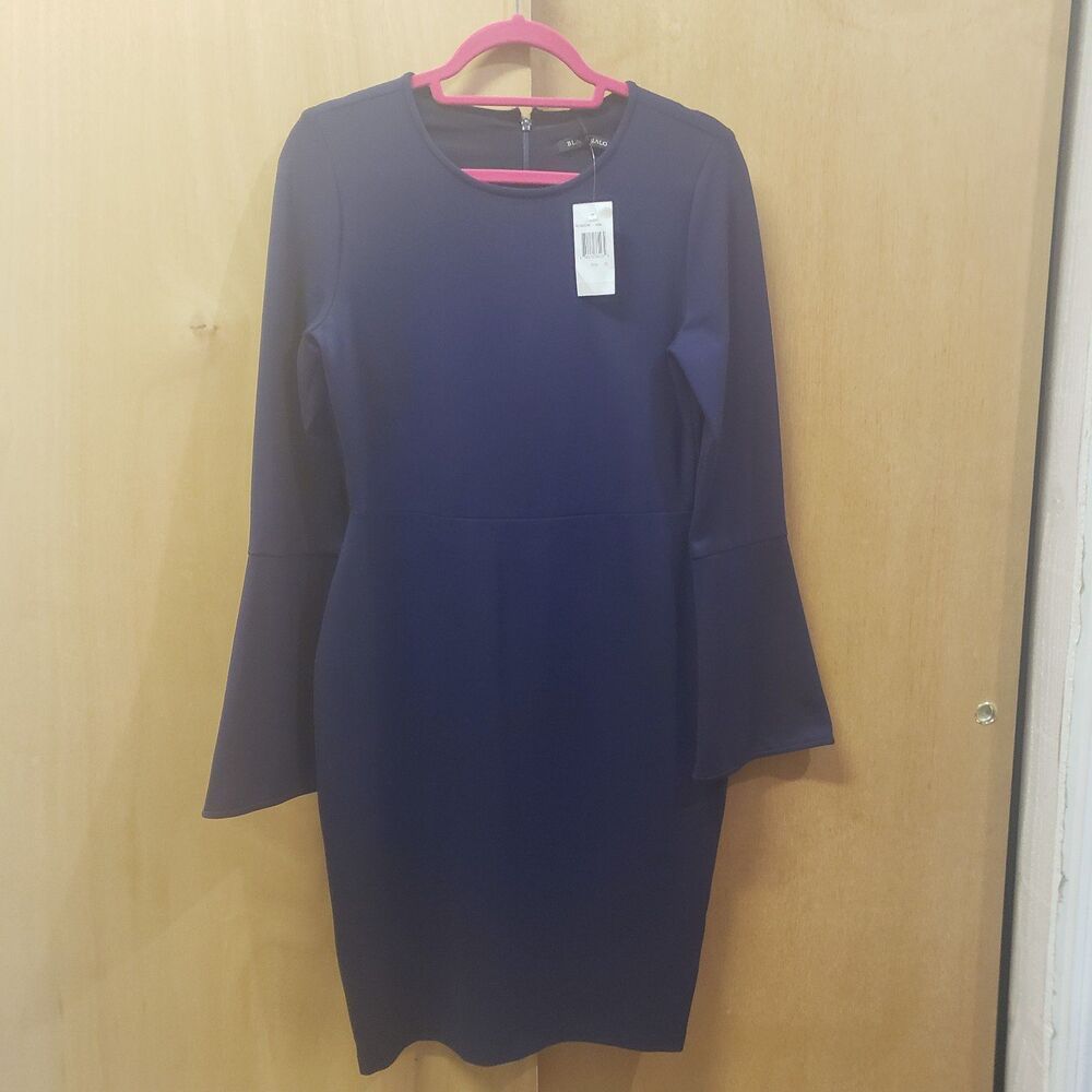 New with tags-Black Halo Babylon Flare Long Sleeve navyblue FittedSheath dress10